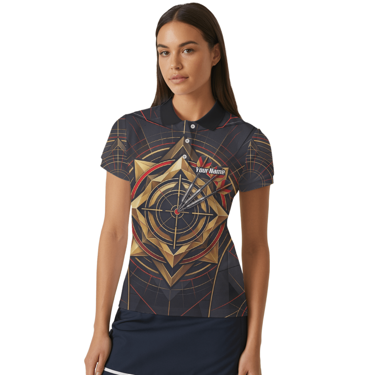 Dart Trikot Damen – Personalisierbar – Design Goldene Zielscheibe J2245 - Outfitsuche