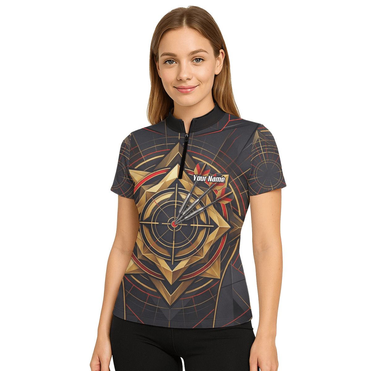 Dart Trikot Damen – Personalisierbar – Design Goldene Zielscheibe J2245 - Outfitsuche