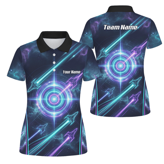 Dart Trikot Damen Personalisierbar – Galaxy Neon Zielscheibe Blau J7924 - Outfitsuche