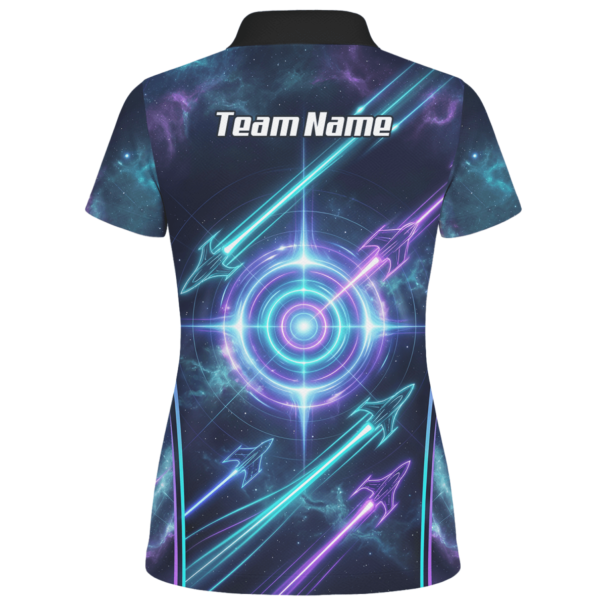 Dart Trikot Damen Personalisierbar – Galaxy Neon Zielscheibe Blau J7924 - Outfitsuche