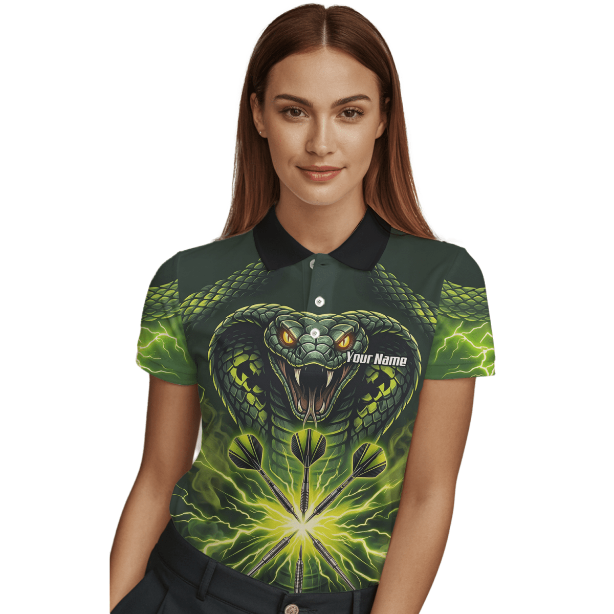 Dart Trikot Damen Personalisierbar – Motiv Kobra & Blitz Grün Q1658 - Outfitsuche