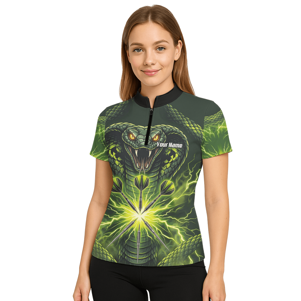 Dart Trikot Damen Personalisierbar – Motiv Kobra & Blitz Grün Q1658 - Outfitsuche