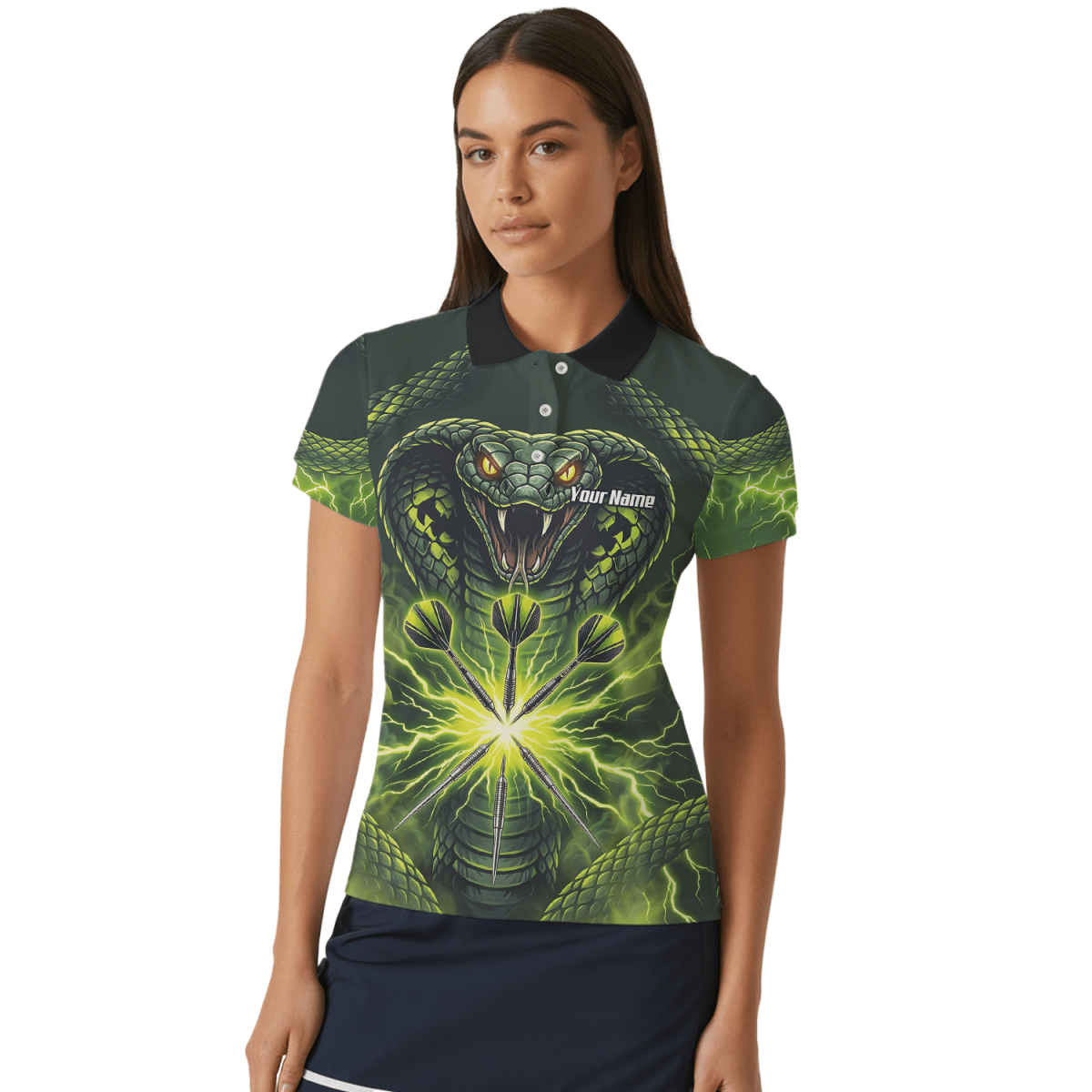 Dart Trikot Damen Personalisierbar – Motiv Kobra & Blitz Grün Q1658 - Outfitsuche