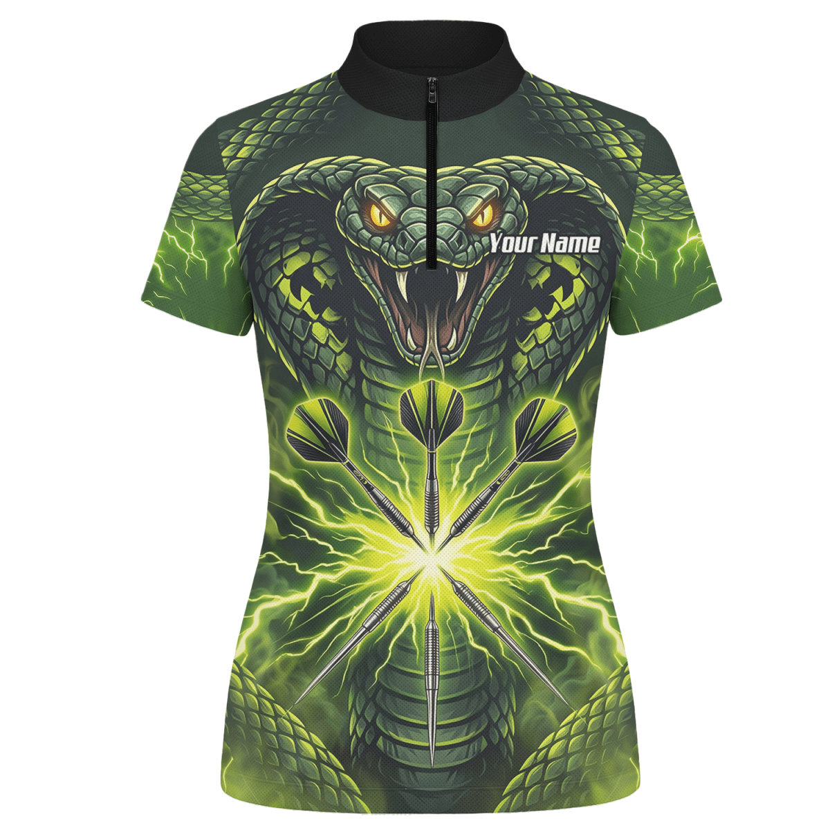 Dart Trikot Damen Personalisierbar – Motiv Kobra & Blitz Grün Q1658 - Outfitsuche