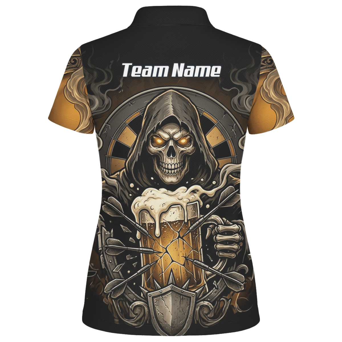 Dart Trikot Damen – Personalisierbar Reaper & Bier Motiv Schwarz Gold W5988 - Outfitsuche