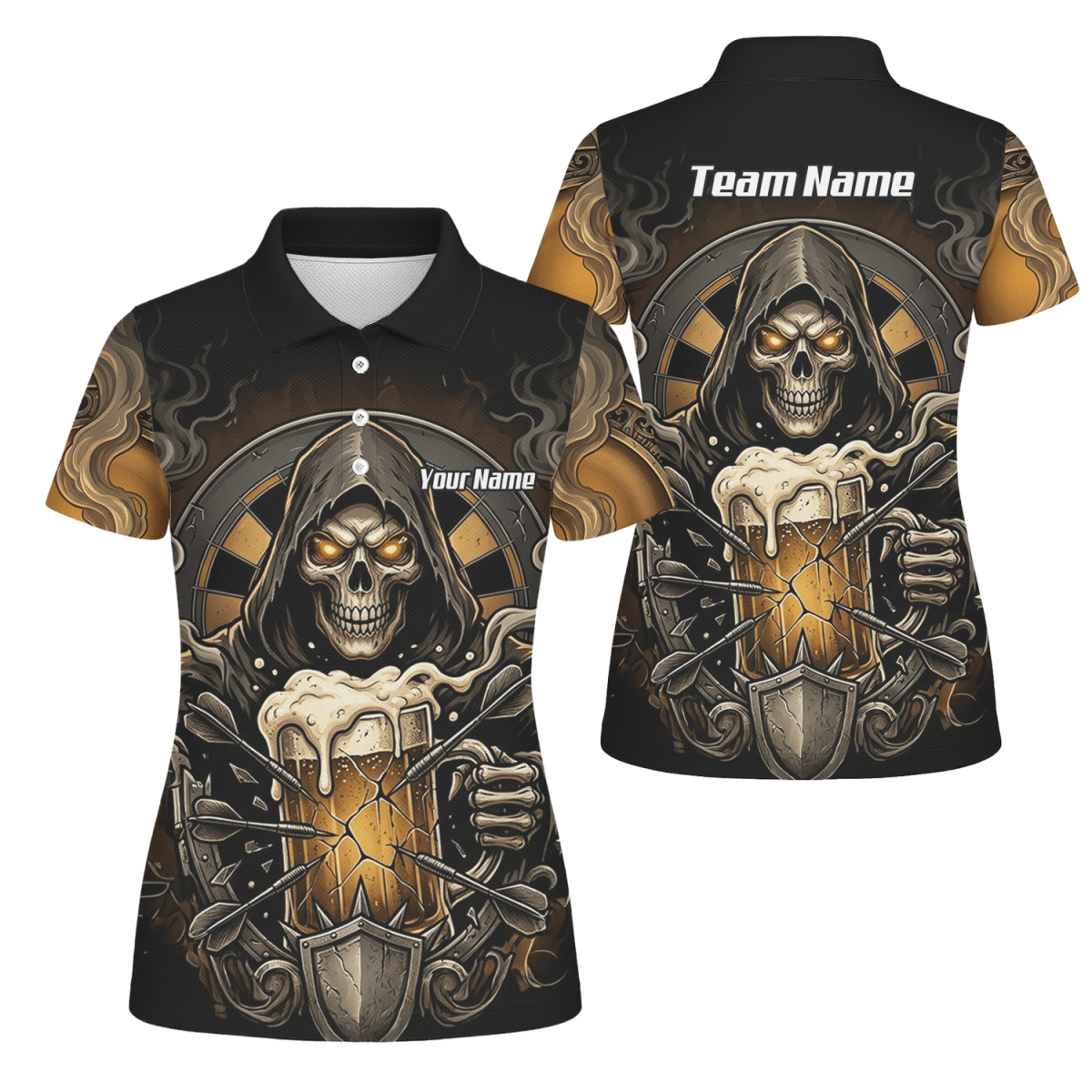 Dart Trikot Damen – Personalisierbar Reaper & Bier Motiv Schwarz Gold W5988 - Outfitsuche