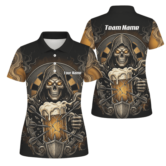 Dart Trikot Damen – Personalisierbar Reaper & Bier Motiv Schwarz Gold W5988 - Outfitsuche