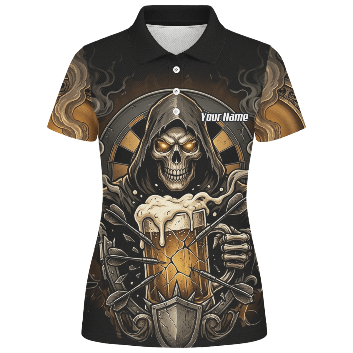 Dart Trikot Damen – Personalisierbar Reaper & Bier Motiv Schwarz Gold W5988 - Outfitsuche