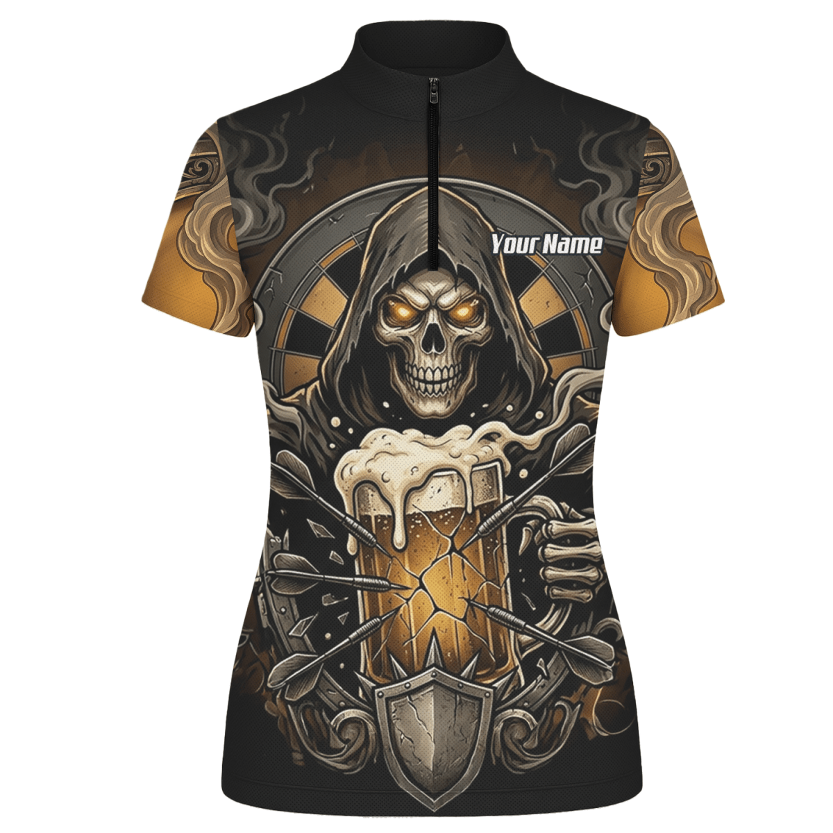 Dart Trikot Damen – Personalisierbar Reaper & Bier Motiv Schwarz Gold W5988 - Outfitsuche