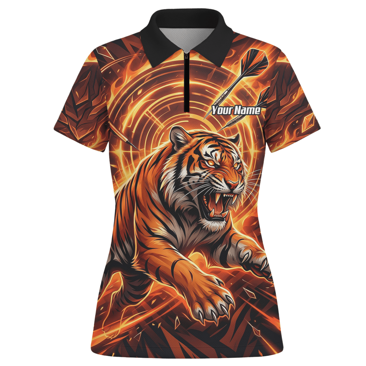Dart Trikot Damen Personalisierbar – Tiger & Flammen Motiv Orange L1425 - Outfitsuche