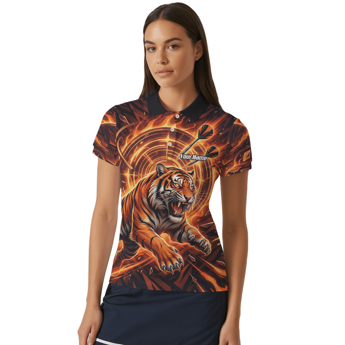 Dart Trikot Damen Personalisierbar – Tiger & Flammen Motiv Orange L1425 - Outfitsuche