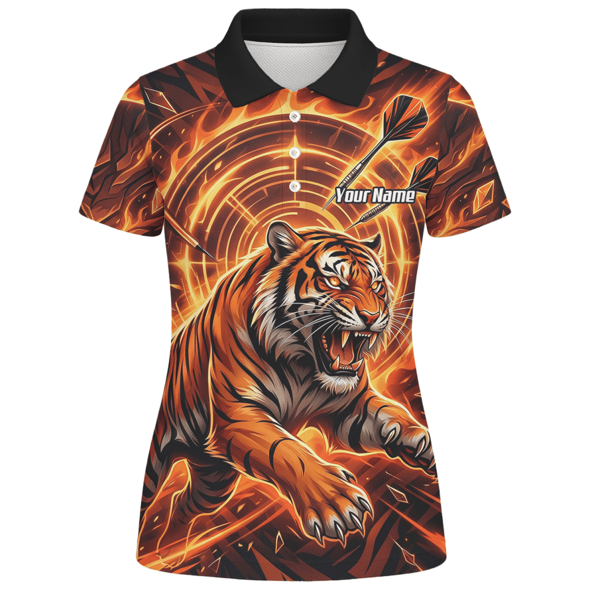 Dart Trikot Damen Personalisierbar – Tiger & Flammen Motiv Orange L1425 - Outfitsuche