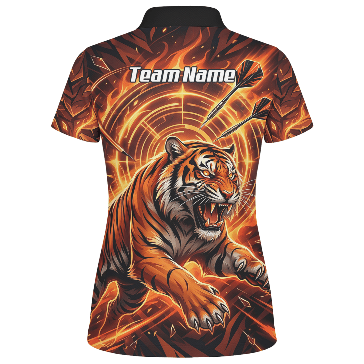 Dart Trikot Damen Personalisierbar – Tiger & Flammen Motiv Orange L1425 - Outfitsuche