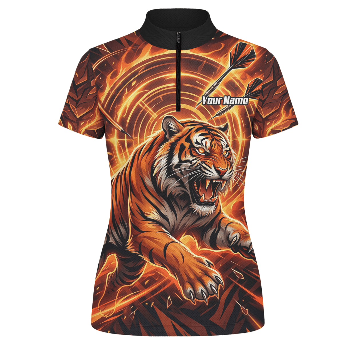 Dart Trikot Damen Personalisierbar – Tiger & Flammen Motiv Orange L1425 - Outfitsuche