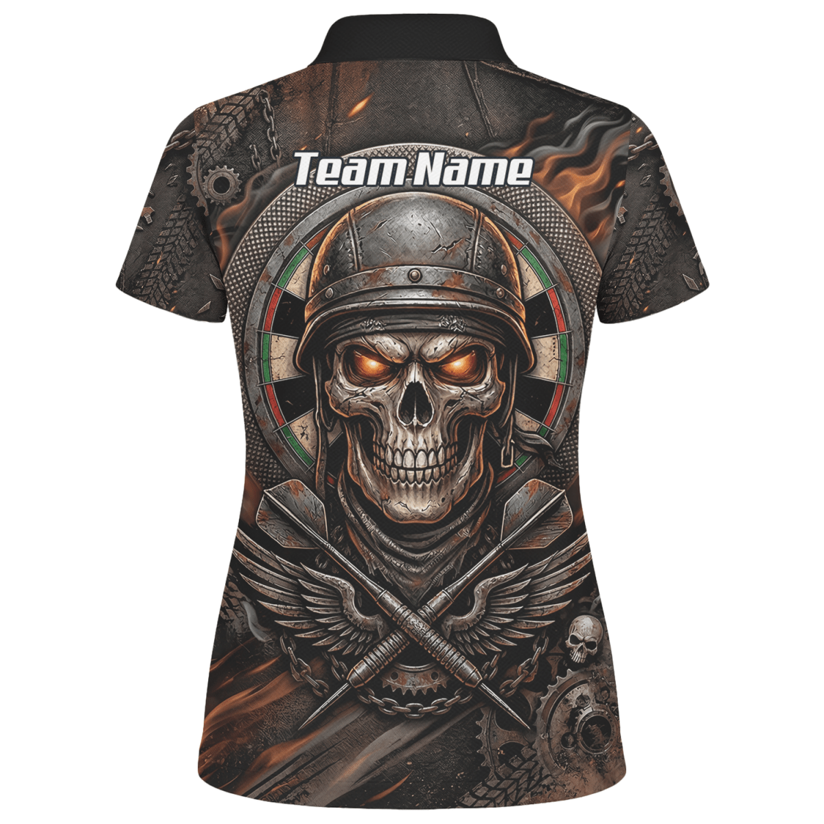 Dart Trikot Damen Personalisierbar – Totenkopf Krieger Braun Flammen B5126 - Outfitsuche