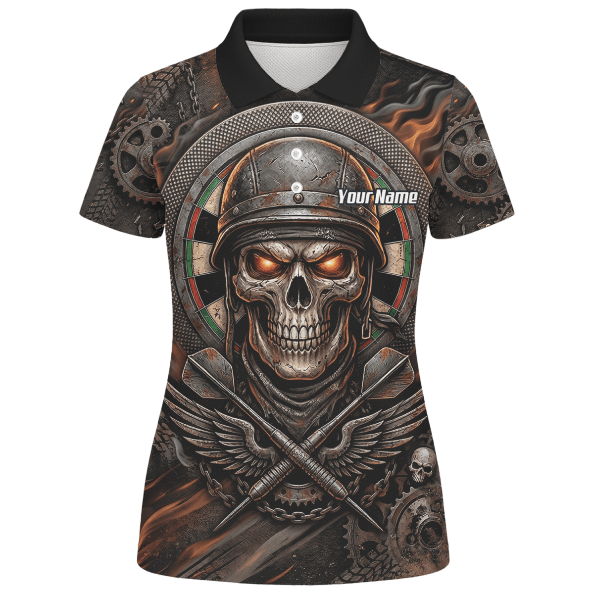 Dart Trikot Damen Personalisierbar – Totenkopf Krieger Braun Flammen B5126 - Outfitsuche