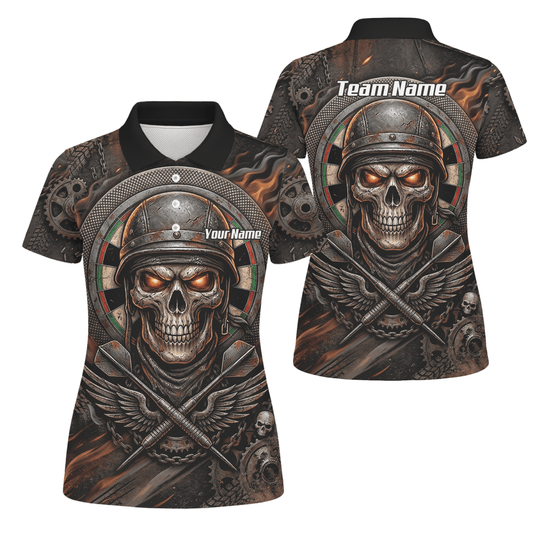 Dart Trikot Damen Personalisierbar – Totenkopf Krieger Braun Flammen B5126 - Outfitsuche