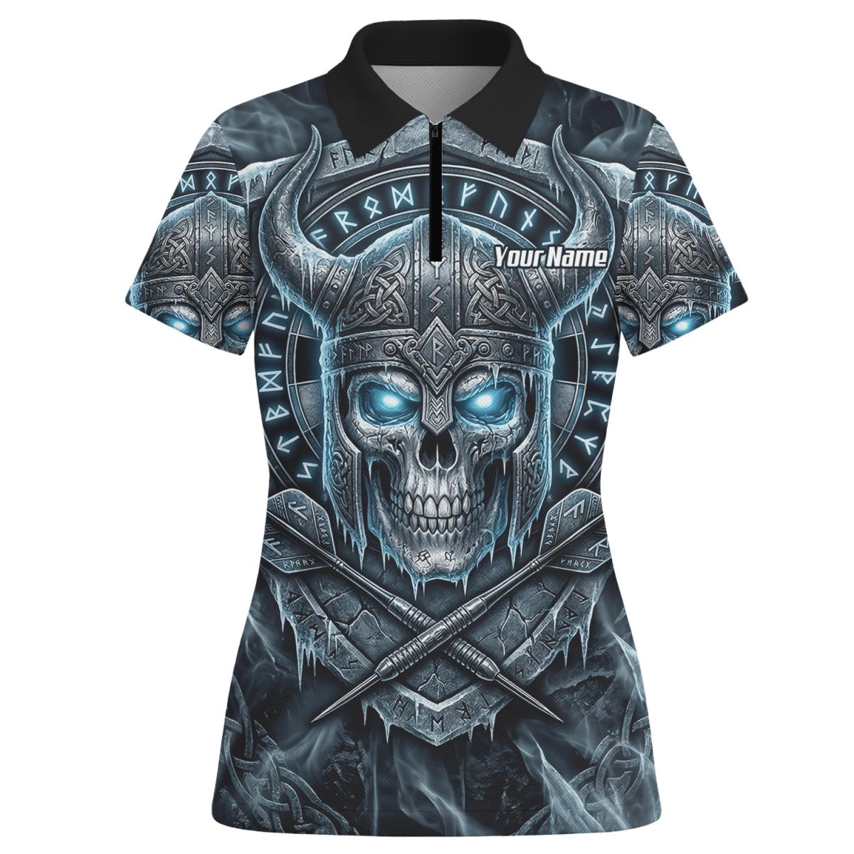 Dart Trikot Damen Personalisierbar – Wikinger Totenkopf Blau Schwarz I6327 - Outfitsuche