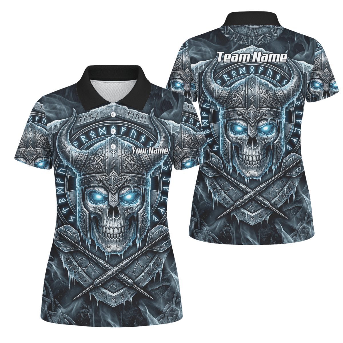 Dart Trikot Damen Personalisierbar – Wikinger Totenkopf Blau Schwarz I6327 - Outfitsuche