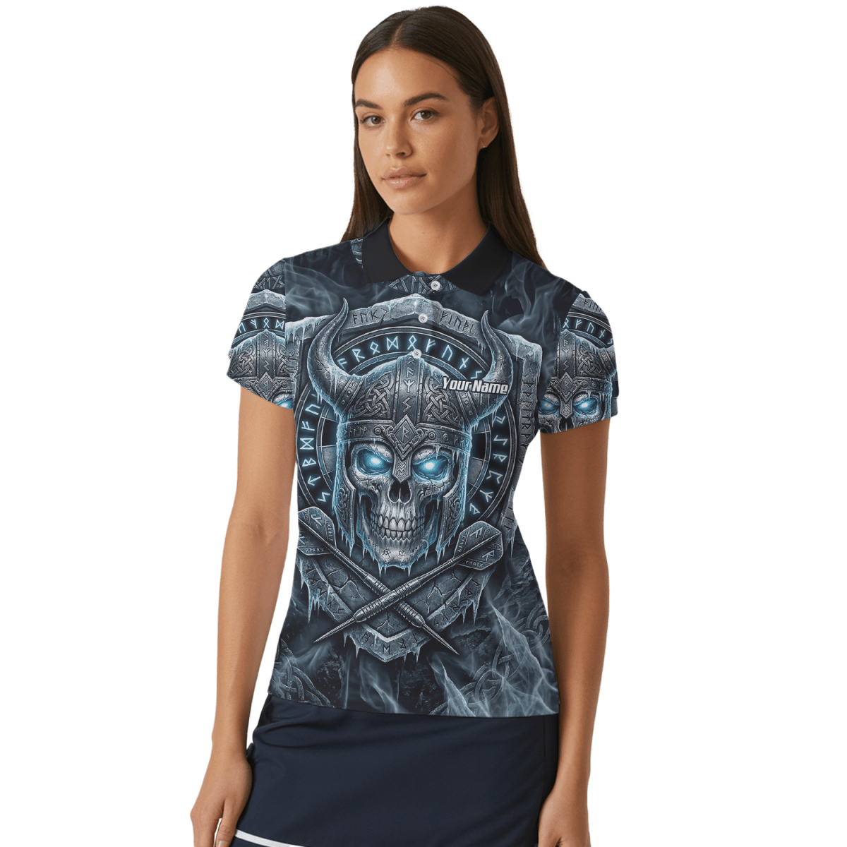 Dart Trikot Damen Personalisierbar – Wikinger Totenkopf Blau Schwarz I6327 - Outfitsuche