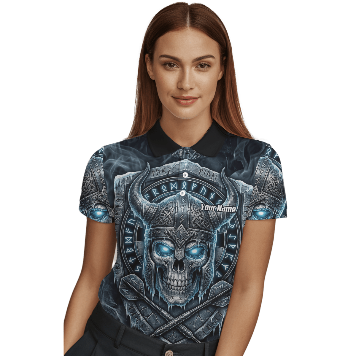 Dart Trikot Damen Personalisierbar – Wikinger Totenkopf Blau Schwarz I6327 - Outfitsuche