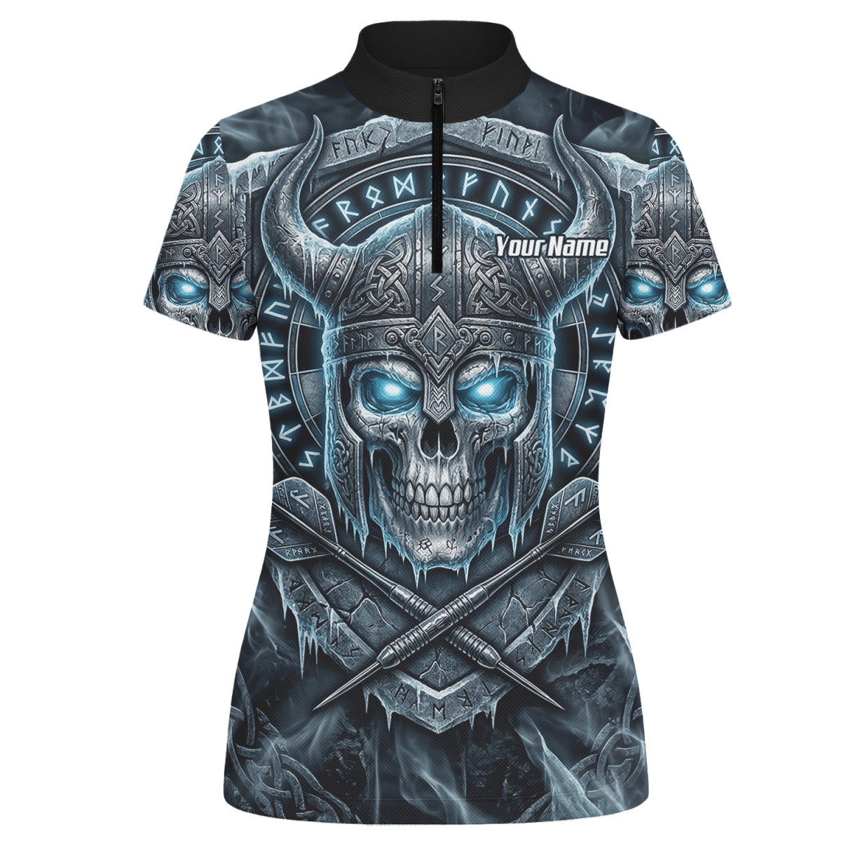 Dart Trikot Damen Personalisierbar – Wikinger Totenkopf Blau Schwarz I6327 - Outfitsuche