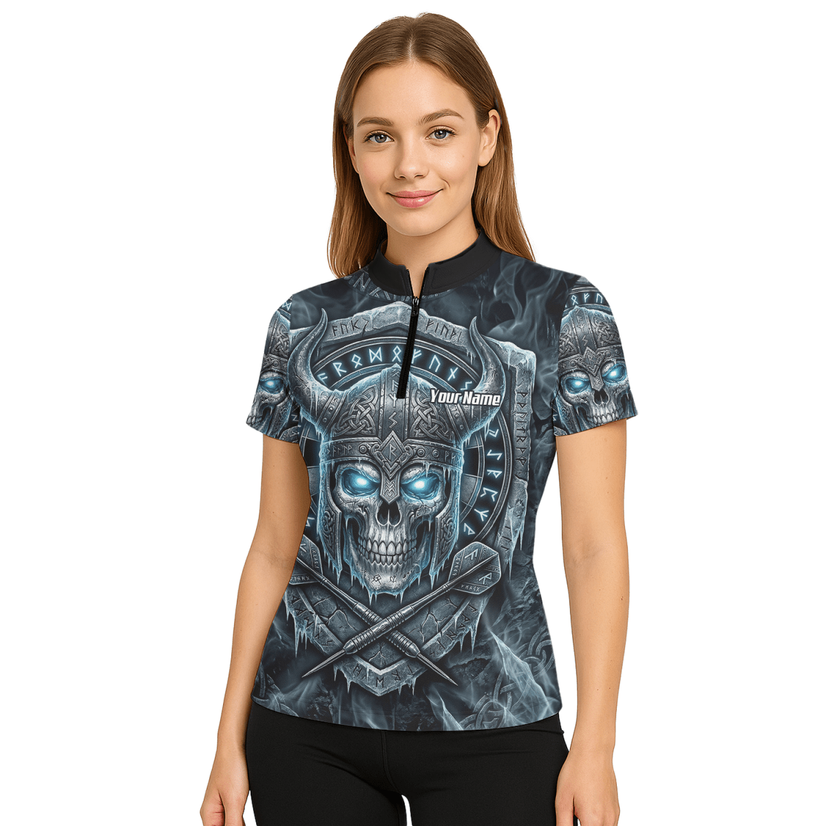 Dart Trikot Damen Personalisierbar – Wikinger Totenkopf Blau Schwarz I6327 - Outfitsuche