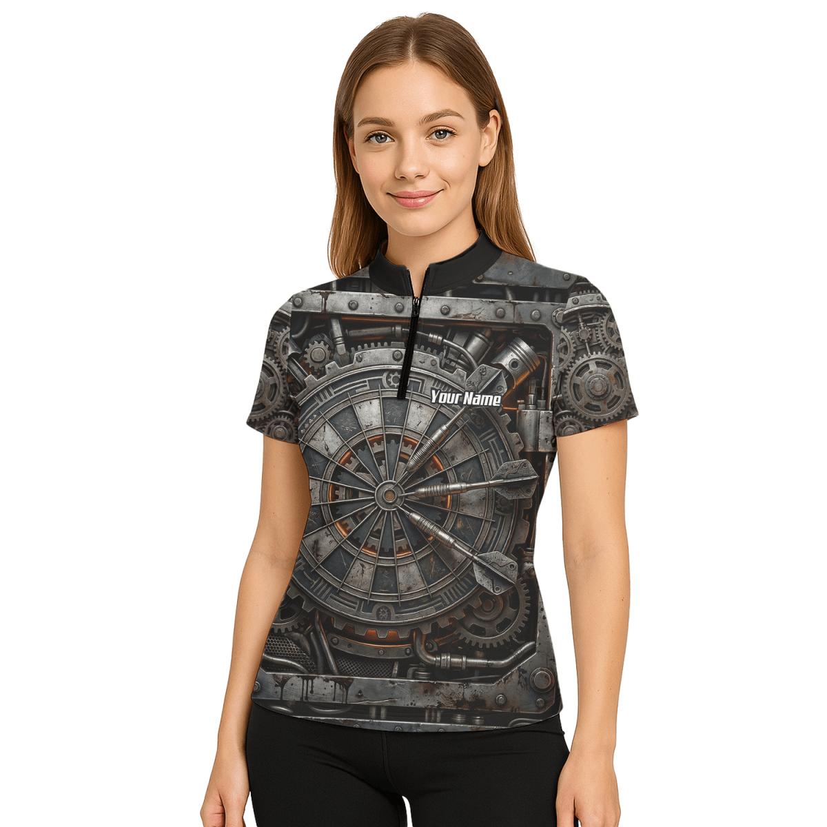 Dart Trikot Damen Personalisiert – Industrial Mechanik Design Grau W2120 - Outfitsuche