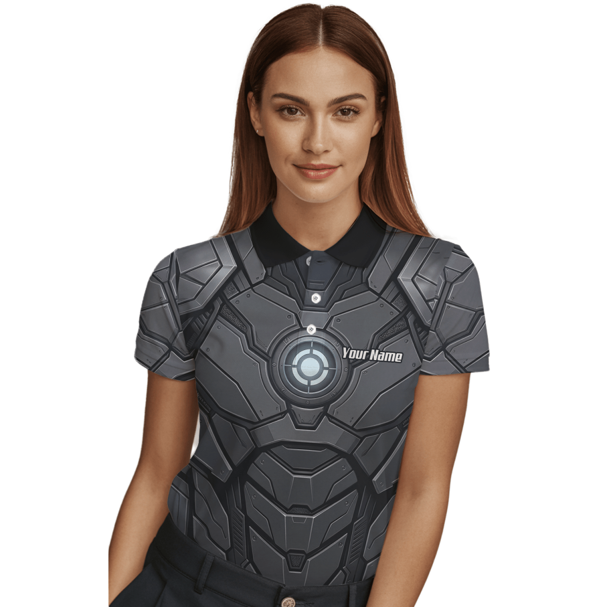 Dart Trikot Damen Personalisiert – Mech Rüstung Design Grau - Schwarz C3855 - Outfitsuche