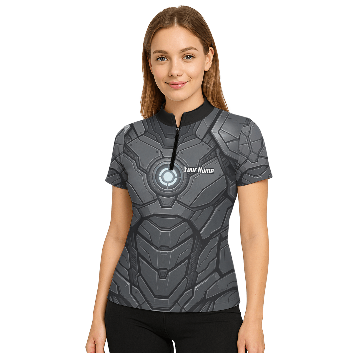 Dart Trikot Damen Personalisiert – Mech Rüstung Design Grau - Schwarz C3855 - Outfitsuche