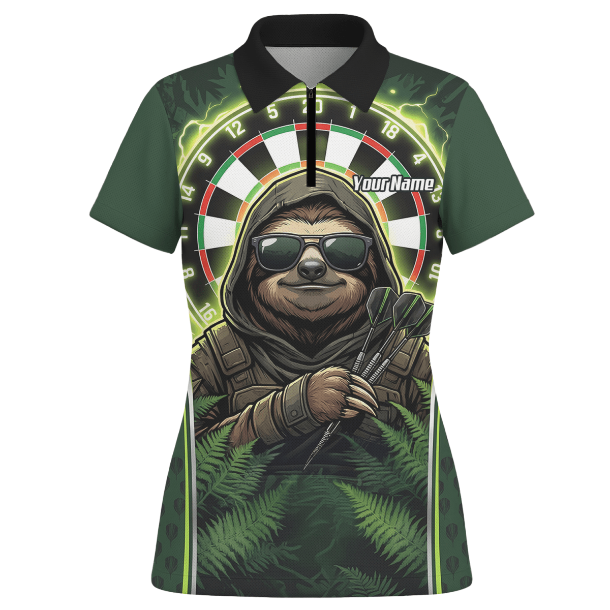 Dart Trikot Damen – Personalisiertes Faultier Motiv Grün Schwarz A2449 - Outfitsuche
