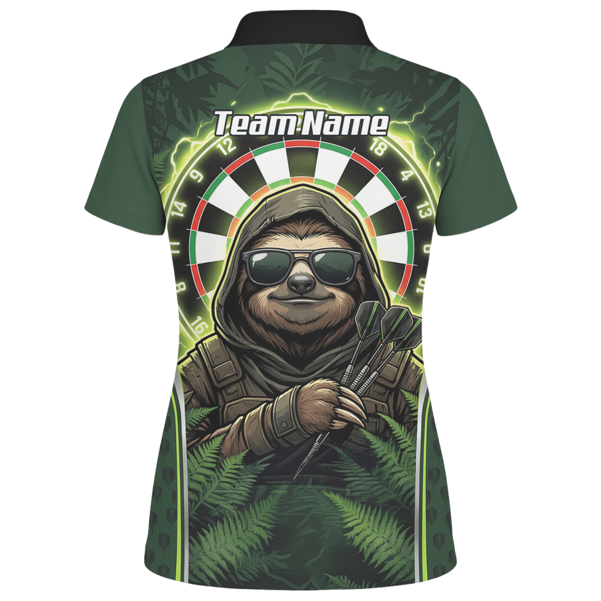 Dart Trikot Damen – Personalisiertes Faultier Motiv Grün Schwarz A2449 - Outfitsuche