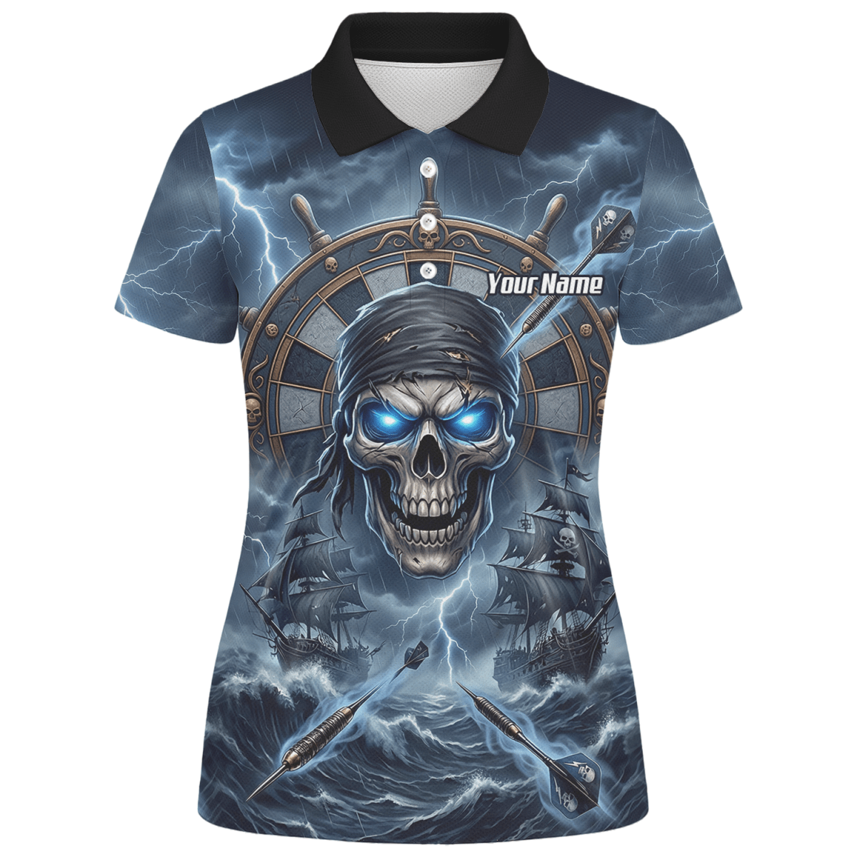 Dart Trikot Damen – Piraten Totenkopf & Geisterschiff, Blau, Personalisierbar C6638 - Outfitsuche