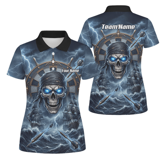 Dart Trikot Damen – Piraten Totenkopf & Geisterschiff, Blau, Personalisierbar C6638 - Outfitsuche