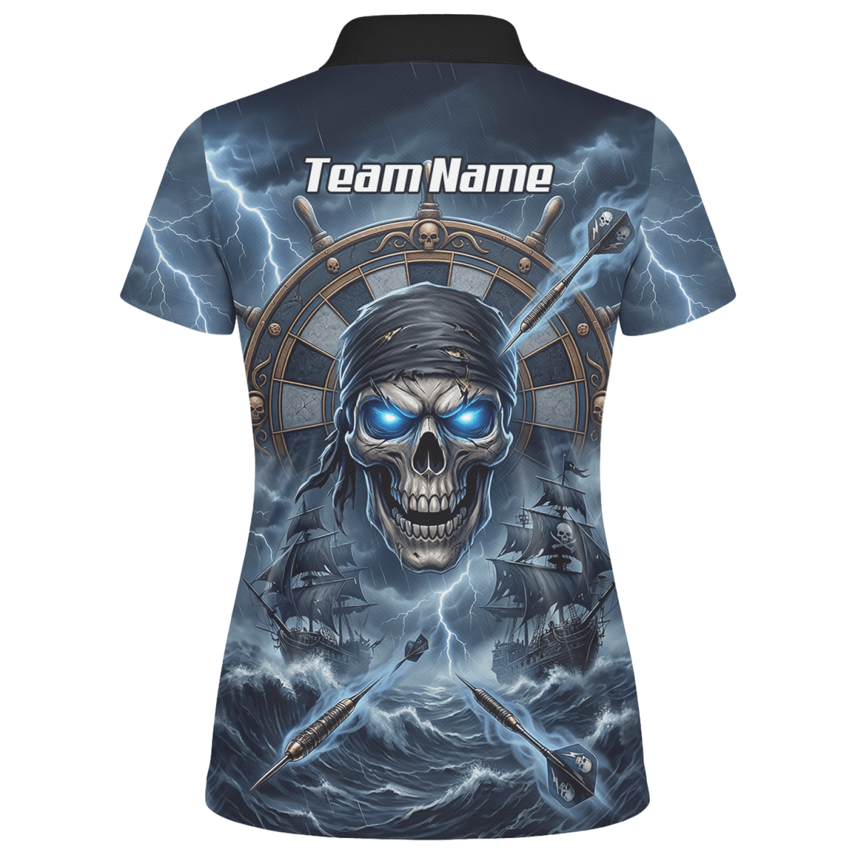 Dart Trikot Damen – Piraten Totenkopf & Geisterschiff, Blau, Personalisierbar C6638 - Outfitsuche