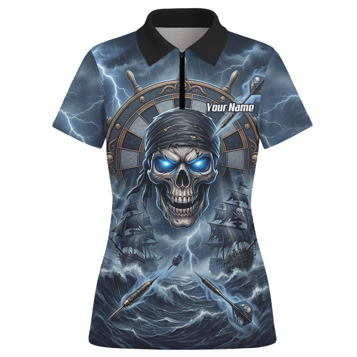 Dart Trikot Damen – Piraten Totenkopf & Geisterschiff, Blau, Personalisierbar C6638 - Outfitsuche