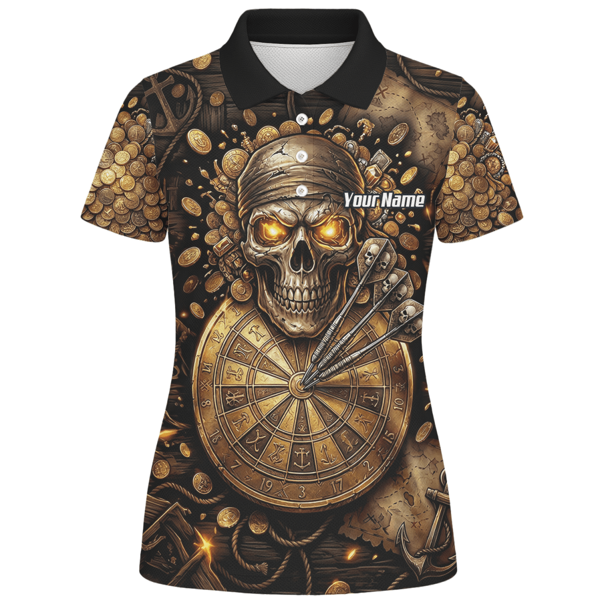 Dart Trikot Damen – Piraten Totenkopf Gold & Bronze Design – Personalisiert L4232 - Outfitsuche