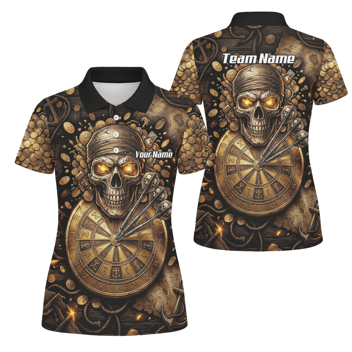 Dart Trikot Damen – Piraten Totenkopf Gold & Bronze Design – Personalisiert L4232 - Outfitsuche
