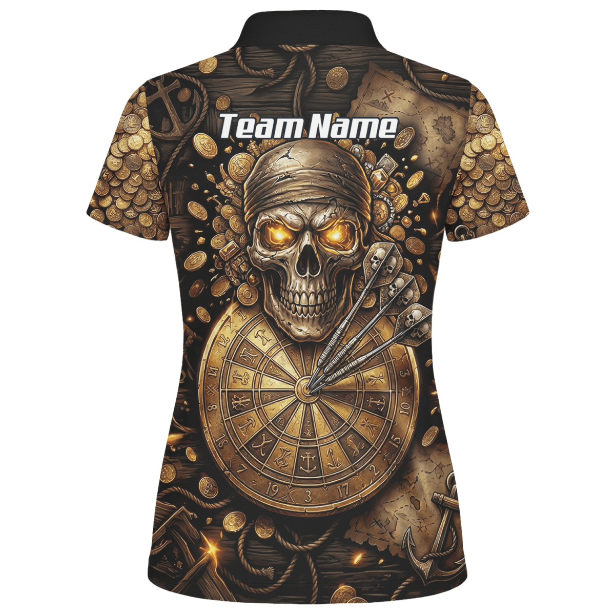 Dart Trikot Damen – Piraten Totenkopf Gold & Bronze Design – Personalisiert L4232 - Outfitsuche