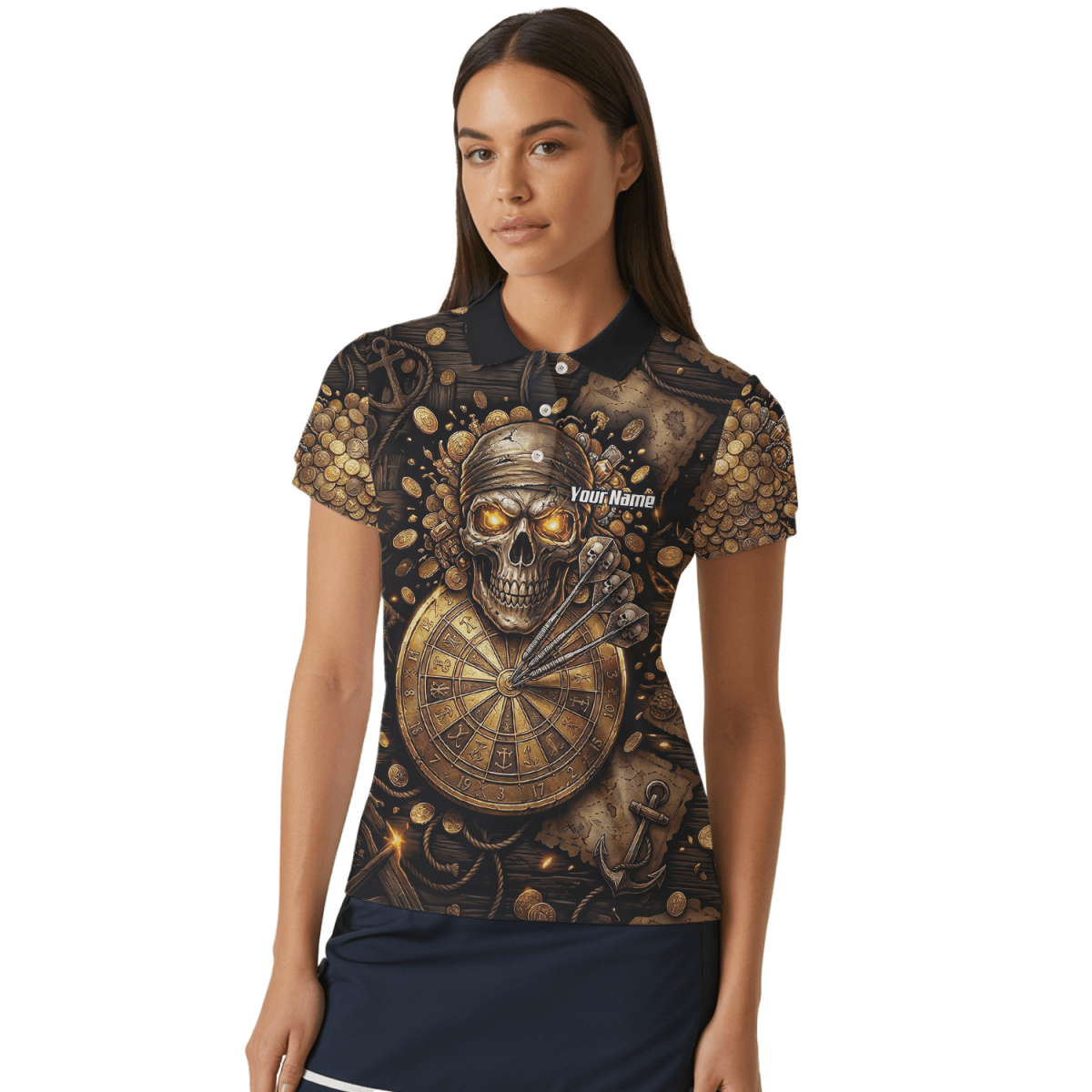 Dart Trikot Damen – Piraten Totenkopf Gold & Bronze Design – Personalisiert L4232 - Outfitsuche