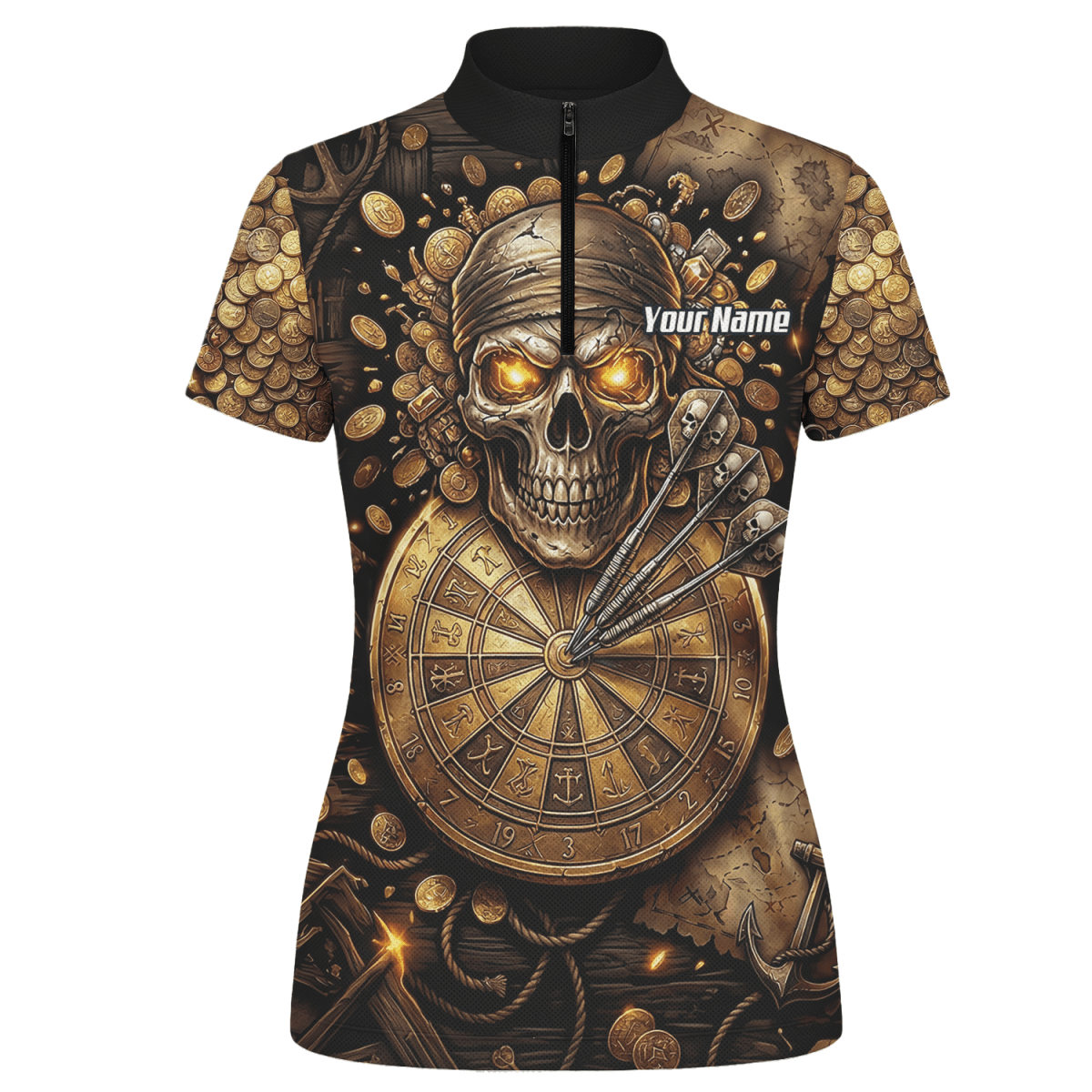 Dart Trikot Damen – Piraten Totenkopf Gold & Bronze Design – Personalisiert L4232 - Outfitsuche