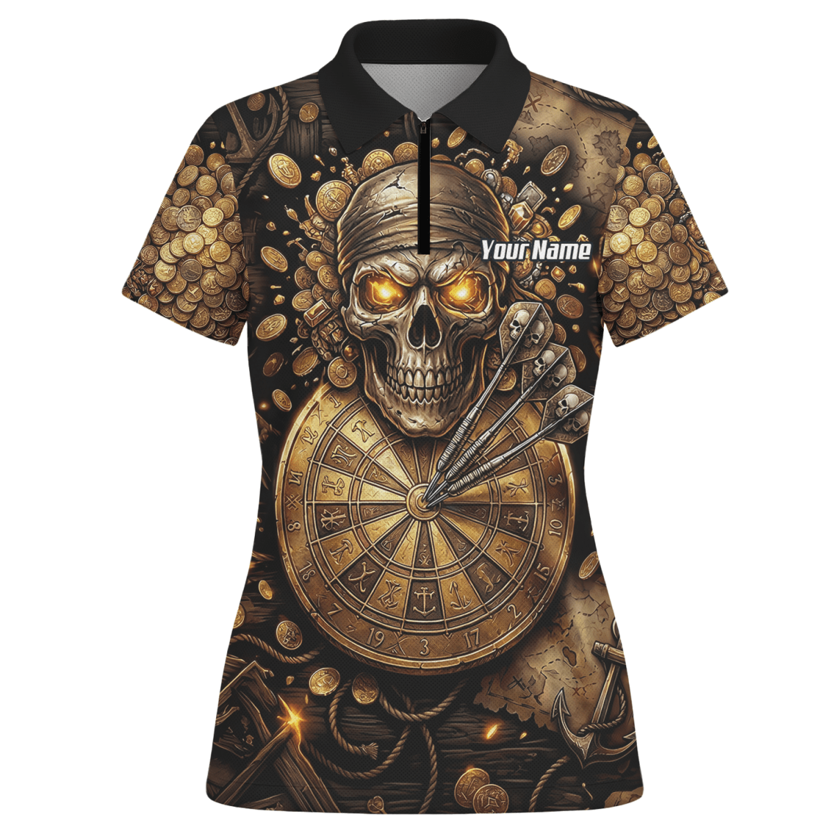Dart Trikot Damen – Piraten Totenkopf Gold & Bronze Design – Personalisiert L4232 - Outfitsuche