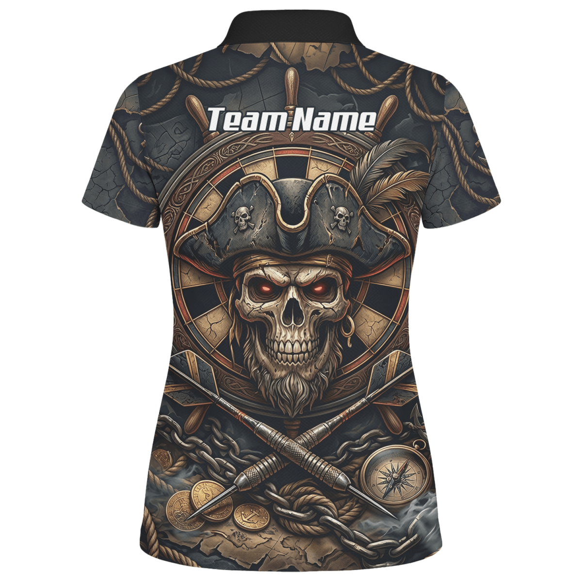 Dart Trikot Damen – Piraten Totenkopf Schwarz Gold Personalisierbar H4255 - Outfitsuche