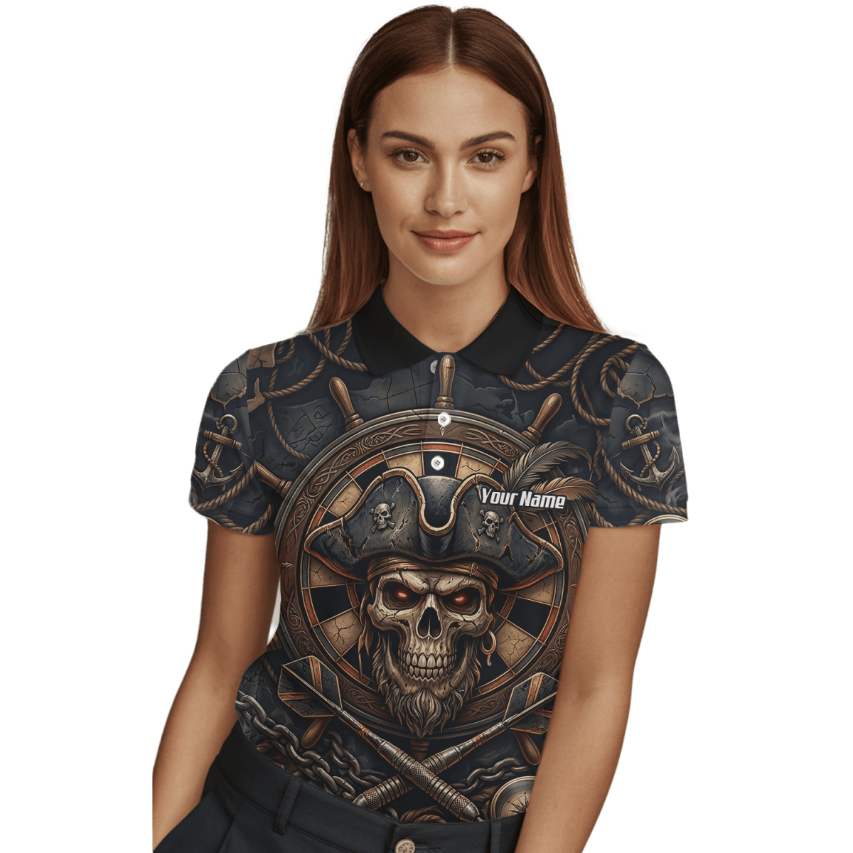 Dart Trikot Damen – Piraten Totenkopf Schwarz Gold Personalisierbar H4255 - Outfitsuche