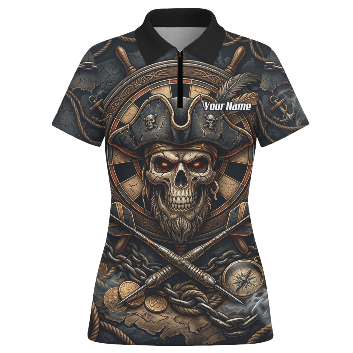 Dart Trikot Damen – Piraten Totenkopf Schwarz Gold Personalisierbar H4255 - Outfitsuche