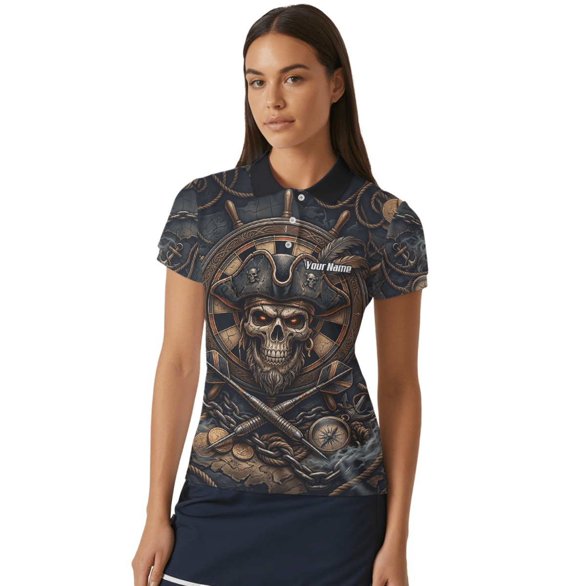 Dart Trikot Damen – Piraten Totenkopf Schwarz Gold Personalisierbar H4255 - Outfitsuche