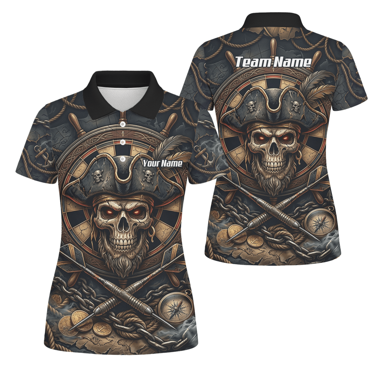 Dart Trikot Damen – Piraten Totenkopf Schwarz Gold Personalisierbar H4255 - Outfitsuche