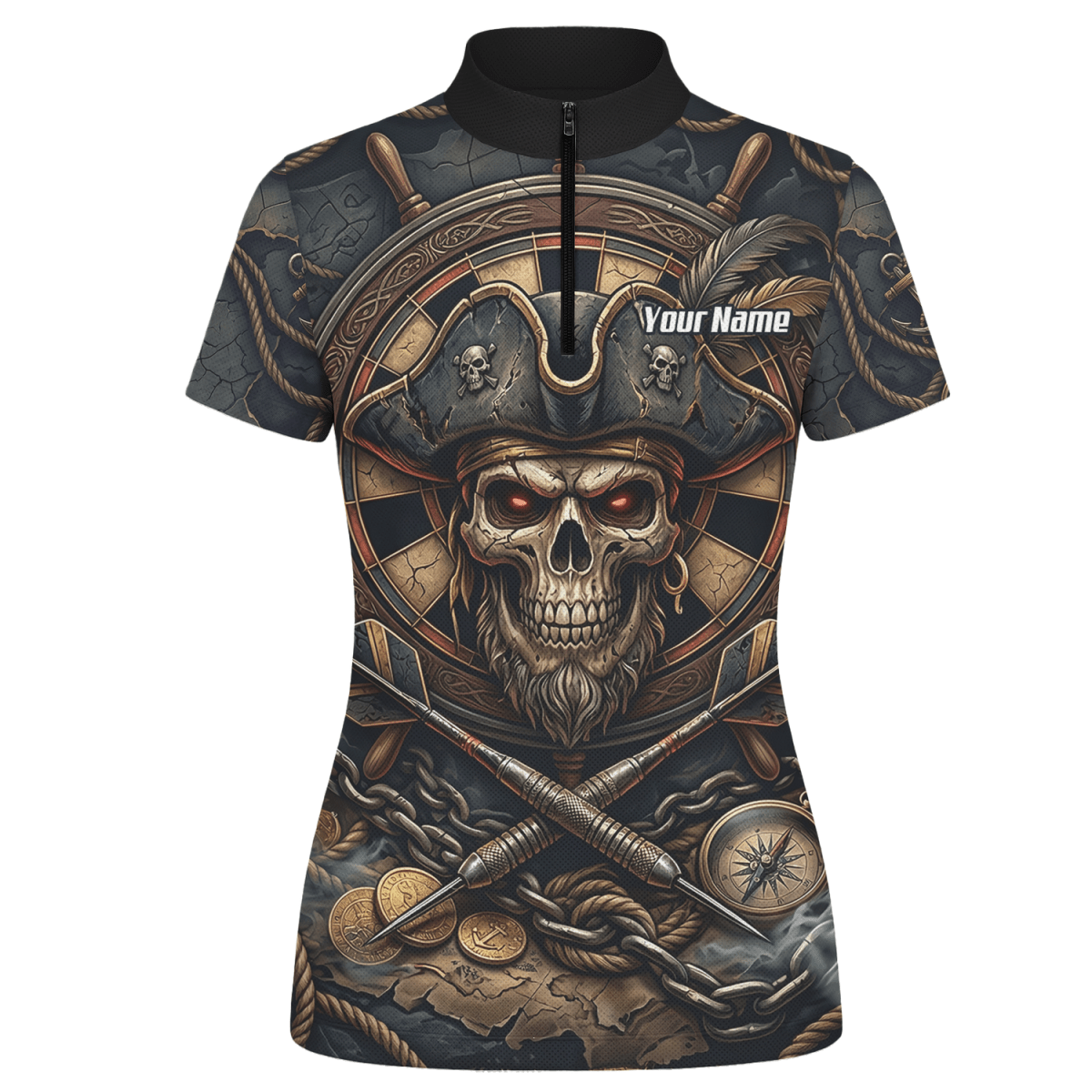 Dart Trikot Damen – Piraten Totenkopf Schwarz Gold Personalisierbar H4255 - Outfitsuche