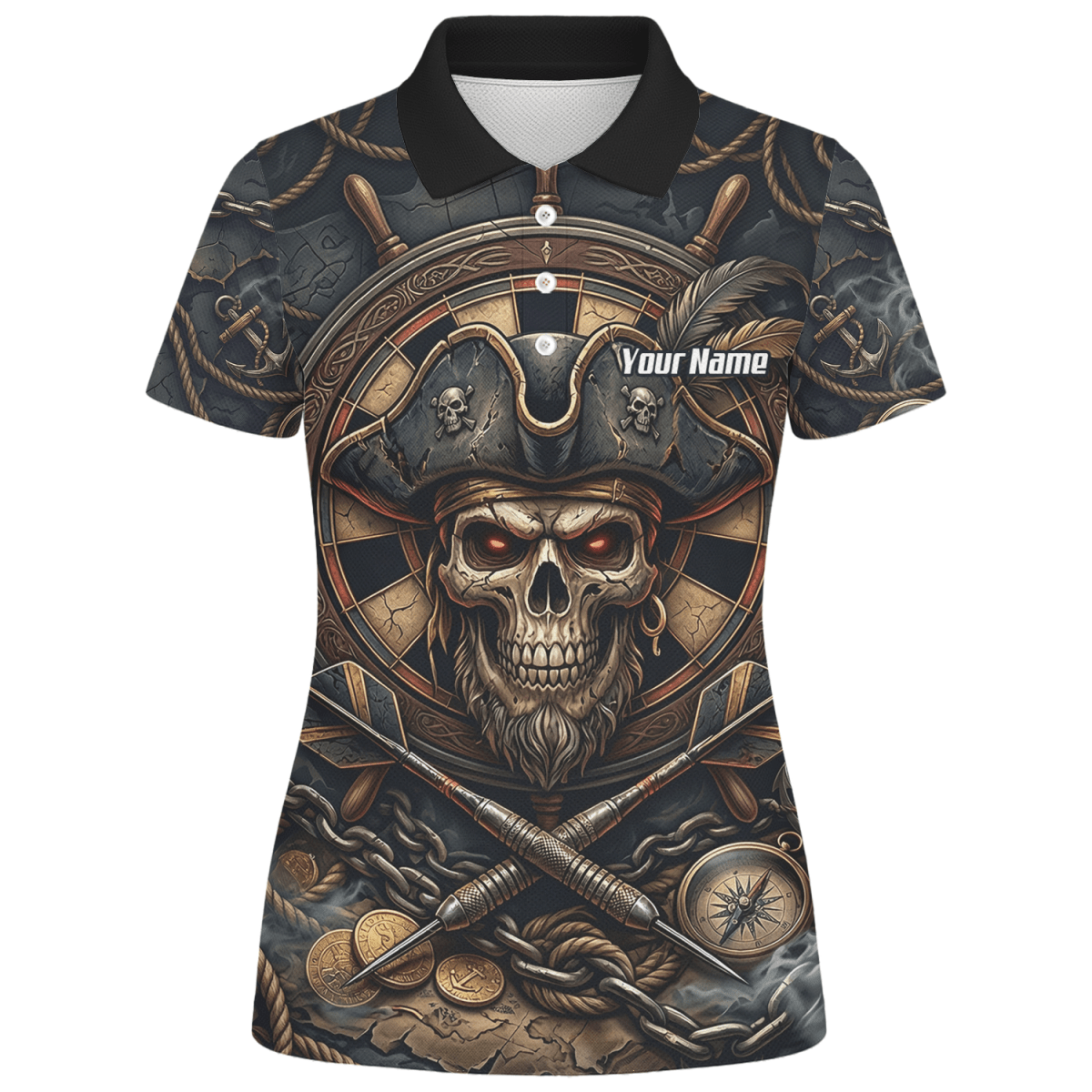 Dart Trikot Damen – Piraten Totenkopf Schwarz Gold Personalisierbar H4255 - Outfitsuche