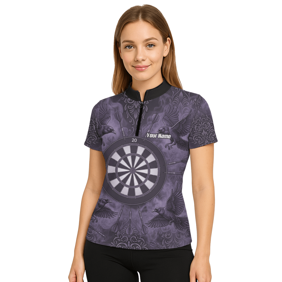 Dart Trikot Damen – Raben Motiv Lila Schwarz Personalisiert A3714 - Outfitsuche